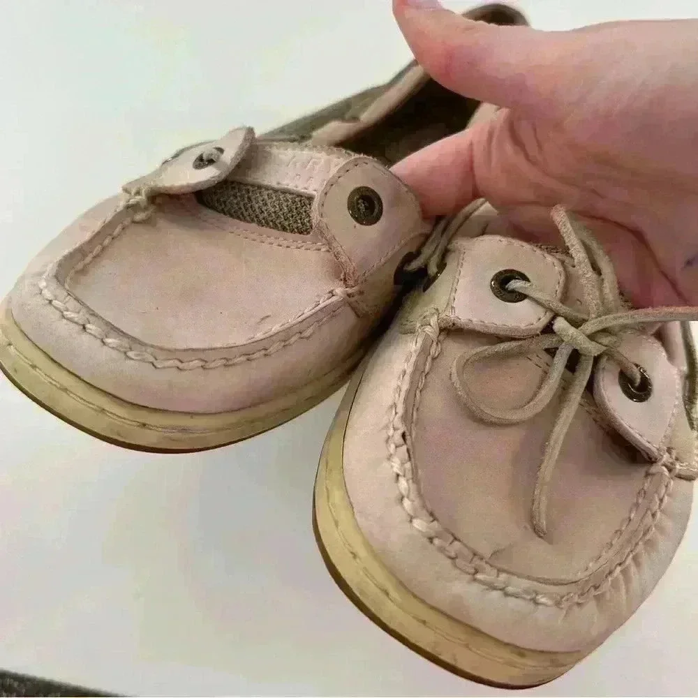 Sperry womens flats size 8.5 pink tan leather boat shoes preppy nautical